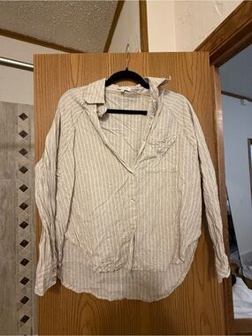Z Supply Beige and White Striped Button Down Shirt